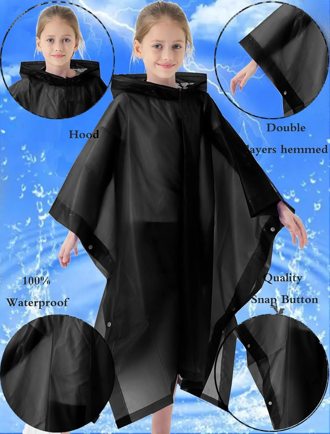 2 Pack Raincoats for Kids, Borogo Kids Rain Jacket Reusable Emergency Rain Ponchos with with Big Hood Rain Coats for Boys and Girls