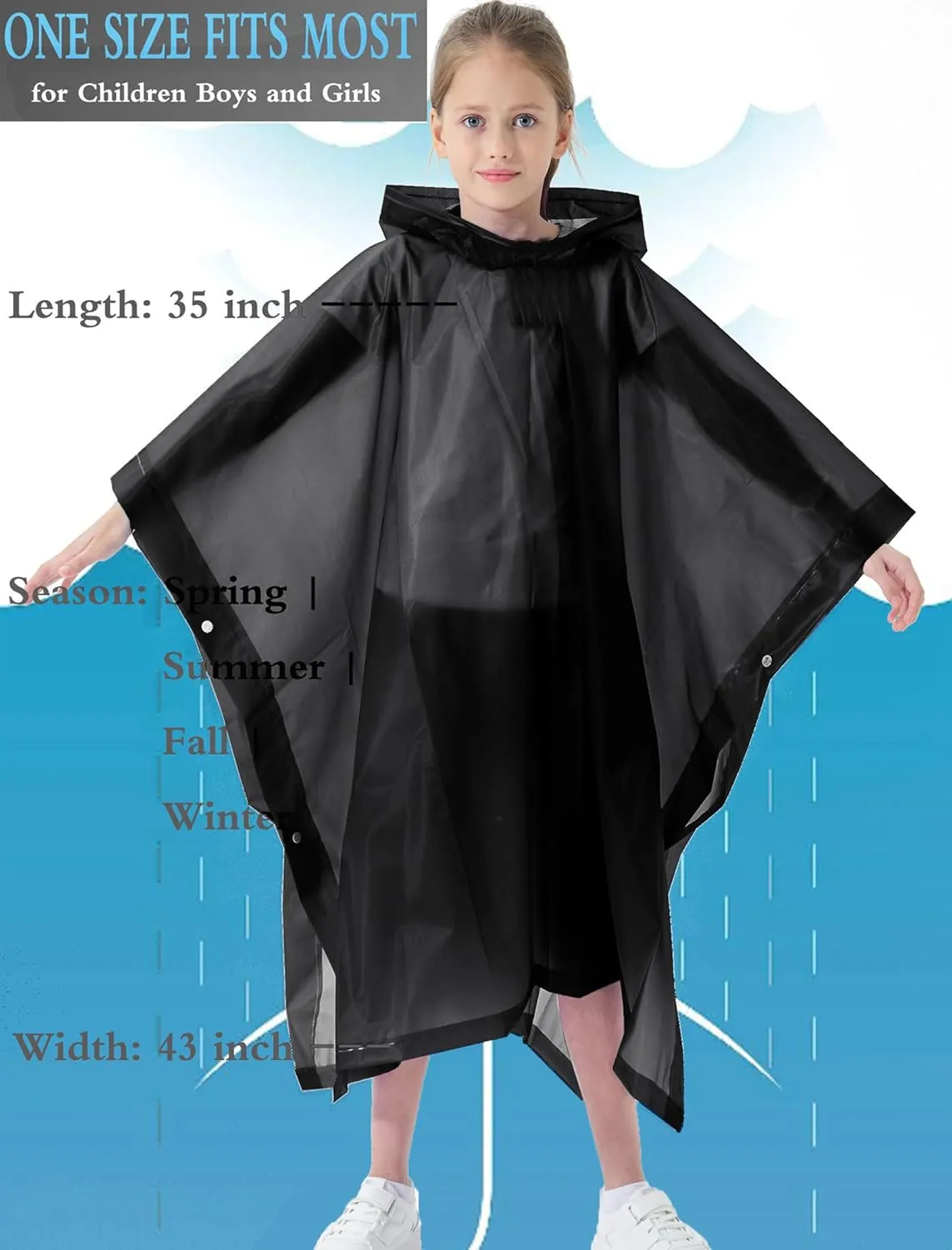 2 Pack Raincoats for Kids, Borogo Kids Rain Jacket Reusable Emergency Rain Ponchos with with Big Hood Rain Coats for Boys and Girls