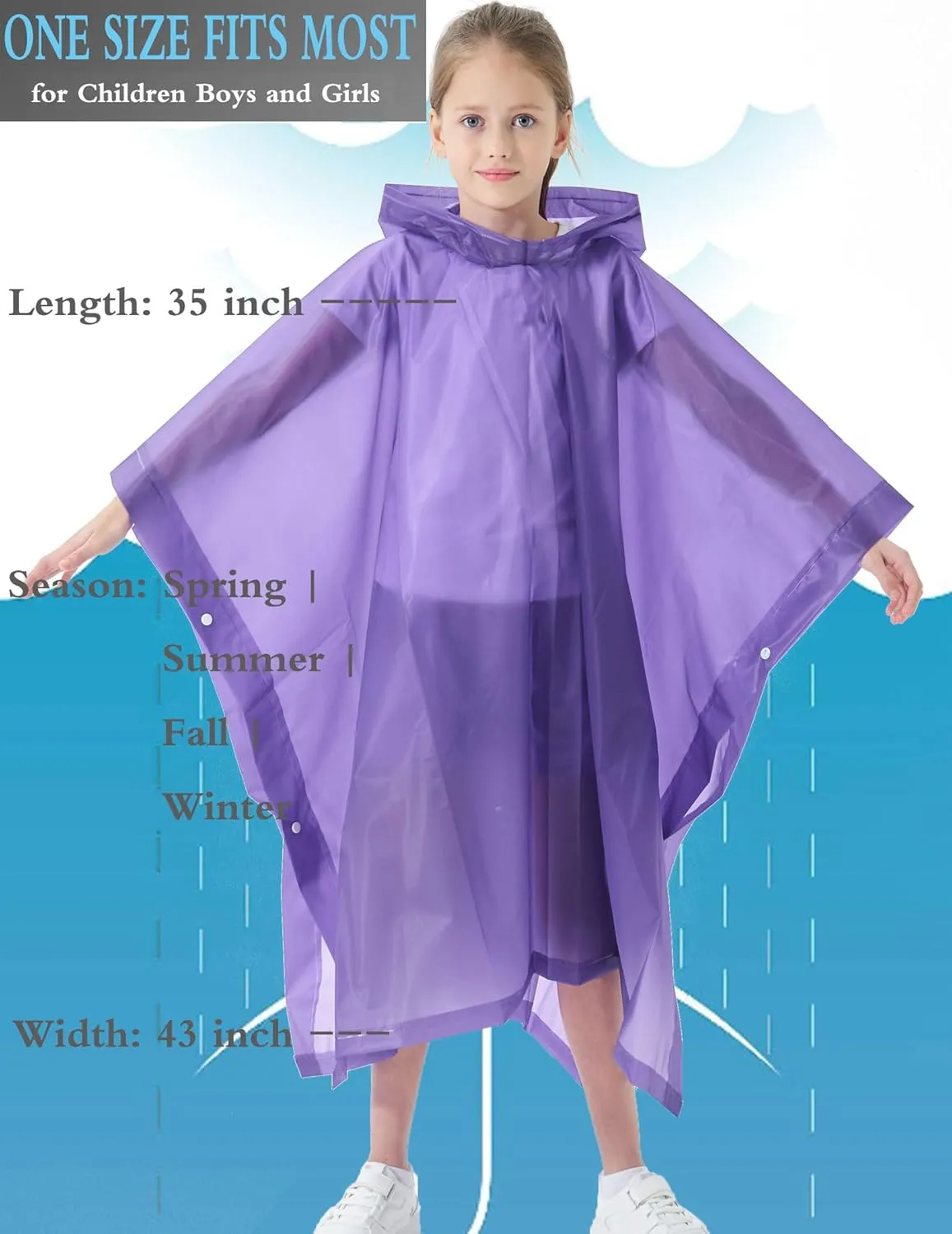 2 Pack Raincoats for Kids, Borogo Kids Rain Jacket Reusable Emergency Rain Ponchos with with Big Hood Rain Coats for Boys and Girls