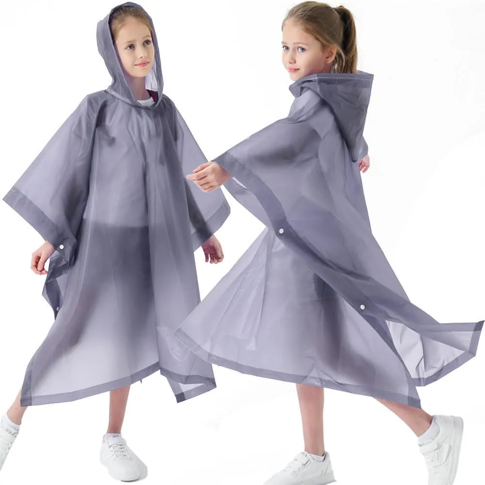 2 Pack Raincoats for Kids, Borogo Kids Rain Jacket Reusable Emergency Rain Ponchos with with Big Hood Rain Coats for Boys and Girls