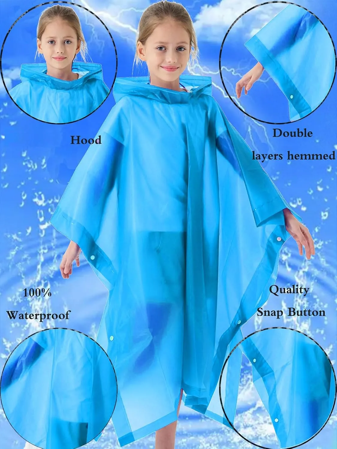 2 Pack Raincoats for Kids, Borogo Kids Rain Jacket Reusable Emergency Rain Ponchos with with Big Hood Rain Coats for Boys and Girls