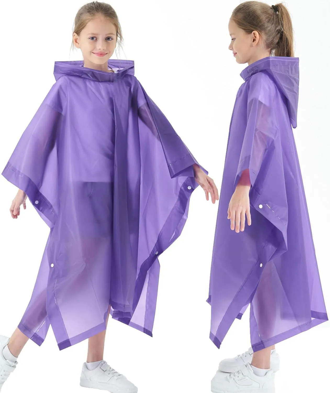 2 Pack Raincoats for Kids, Borogo Kids Rain Jacket Reusable Emergency Rain Ponchos with with Big Hood Rain Coats for Boys and Girls