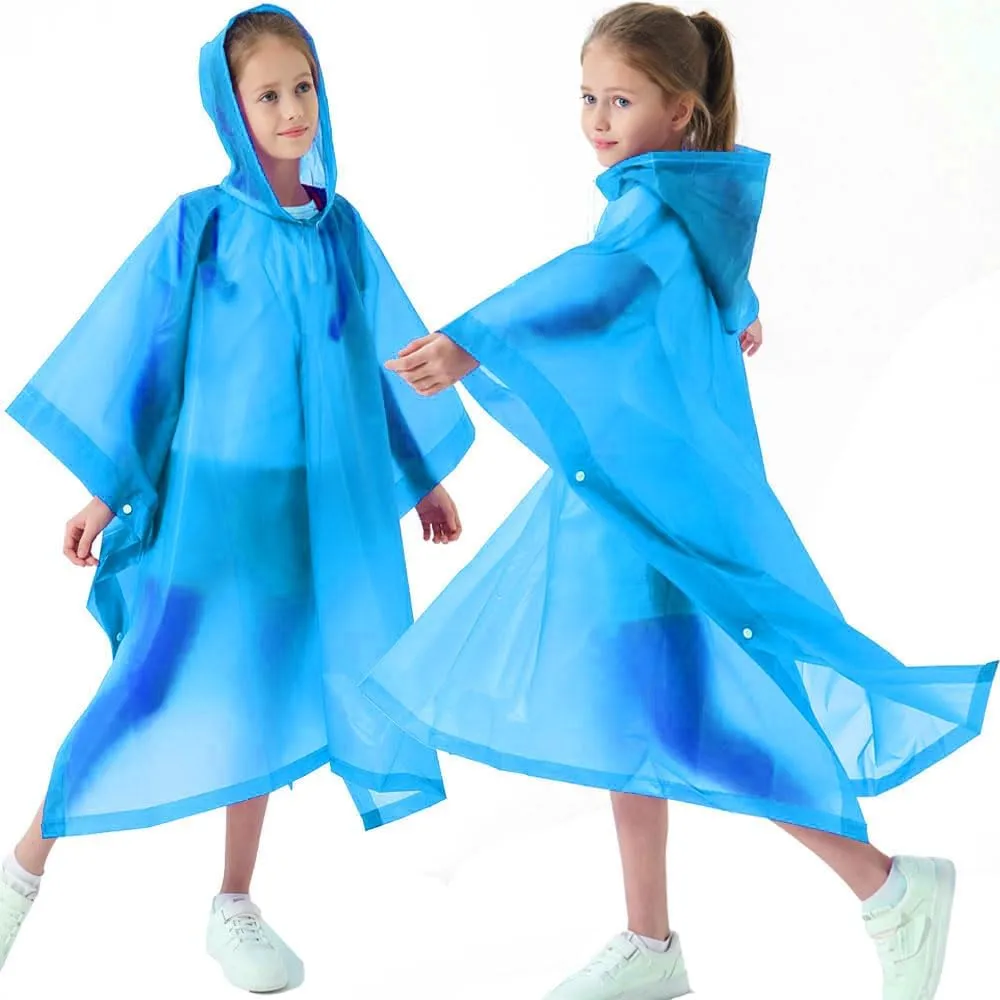 2 Pack Raincoats for Kids, Borogo Kids Rain Jacket Reusable Emergency Rain Ponchos with with Big Hood Rain Coats for Boys and Girls