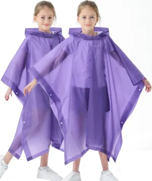 2 Pack Raincoats for Kids, Borogo Kids Rain Jacket Reusable Emergency Rain Ponchos with with Big Hood Rain Coats for Boys and Girls
