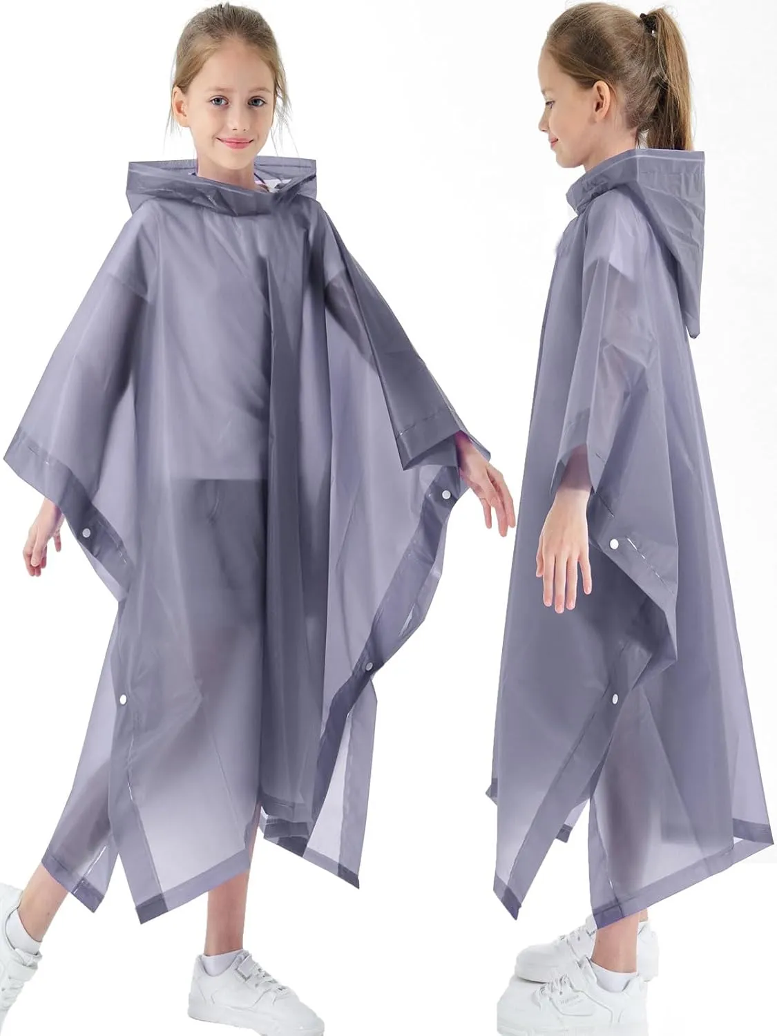 2 Pack Raincoats for Kids, Borogo Kids Rain Jacket Reusable Emergency Rain Ponchos with with Big Hood Rain Coats for Boys and Girls