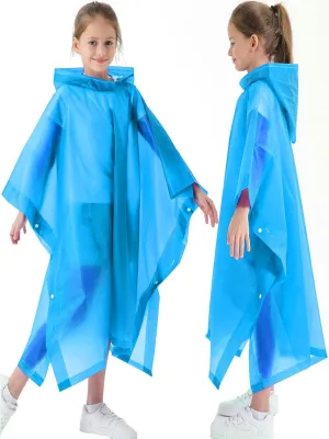 2 Pack Raincoats for Kids, Borogo Kids Rain Jacket Reusable Emergency Rain Ponchos with with Big Hood Rain Coats for Boys and Girls