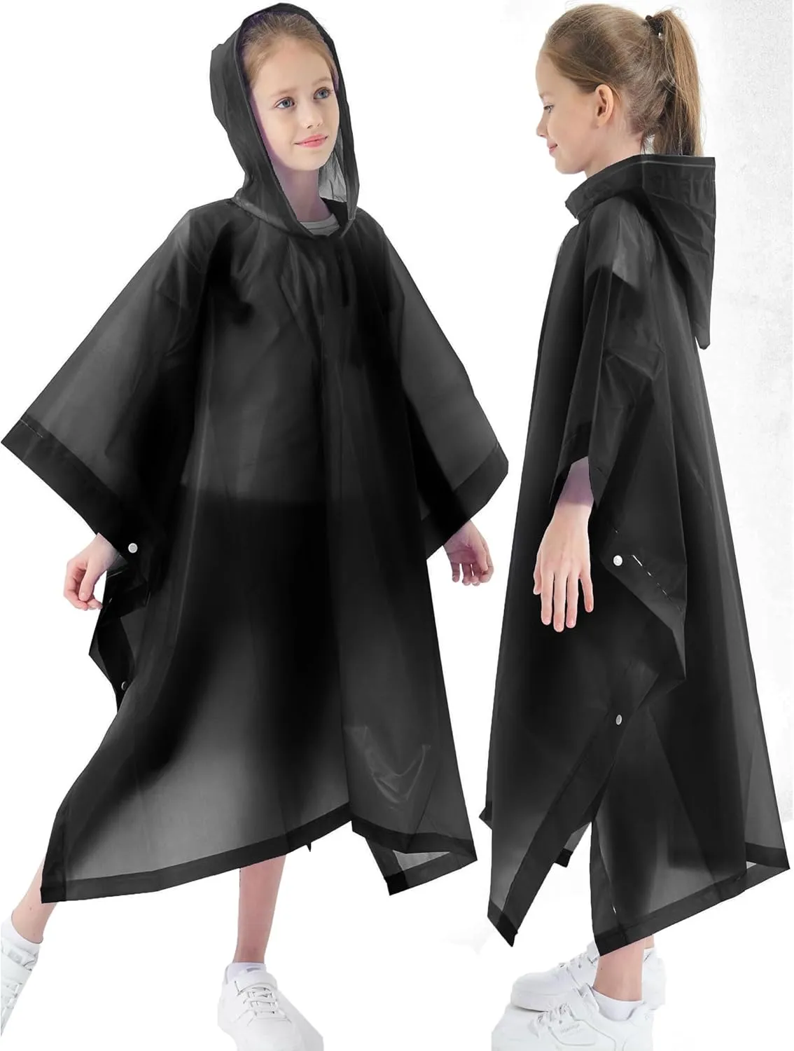 2 Pack Raincoats for Kids, Borogo Kids Rain Jacket Reusable Emergency Rain Ponchos with with Big Hood Rain Coats for Boys and Girls