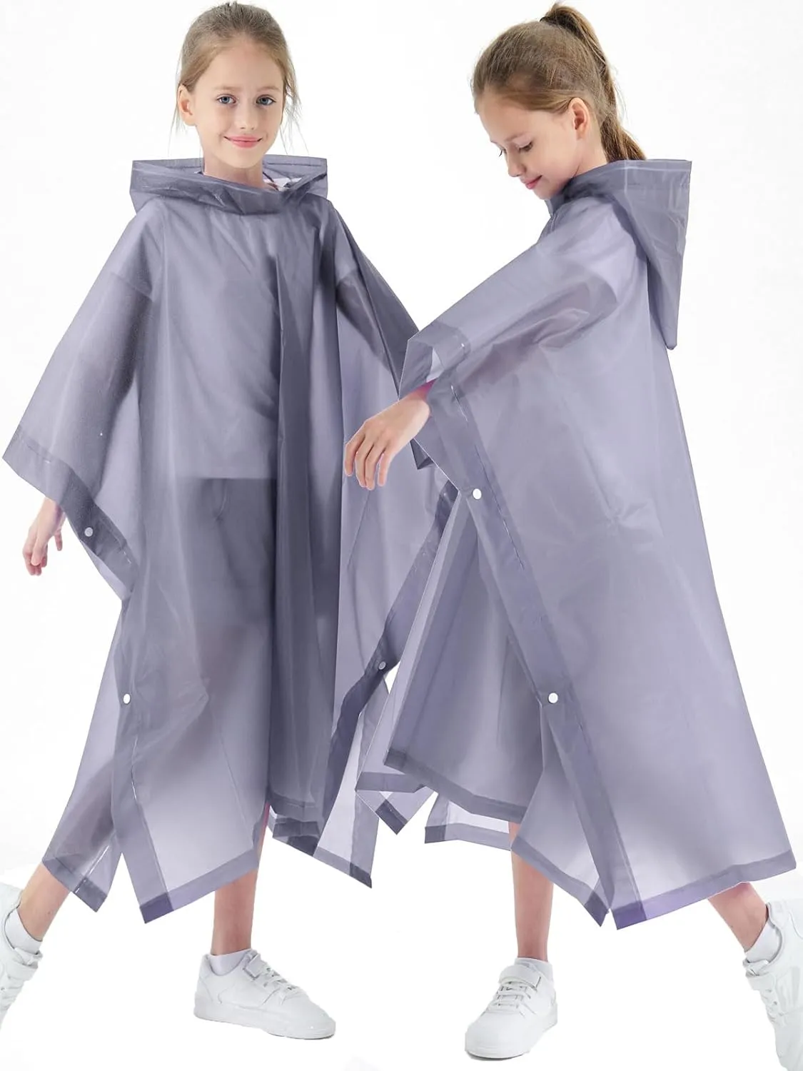2 Pack Raincoats for Kids, Borogo Kids Rain Jacket Reusable Emergency Rain Ponchos with with Big Hood Rain Coats for Boys and Girls