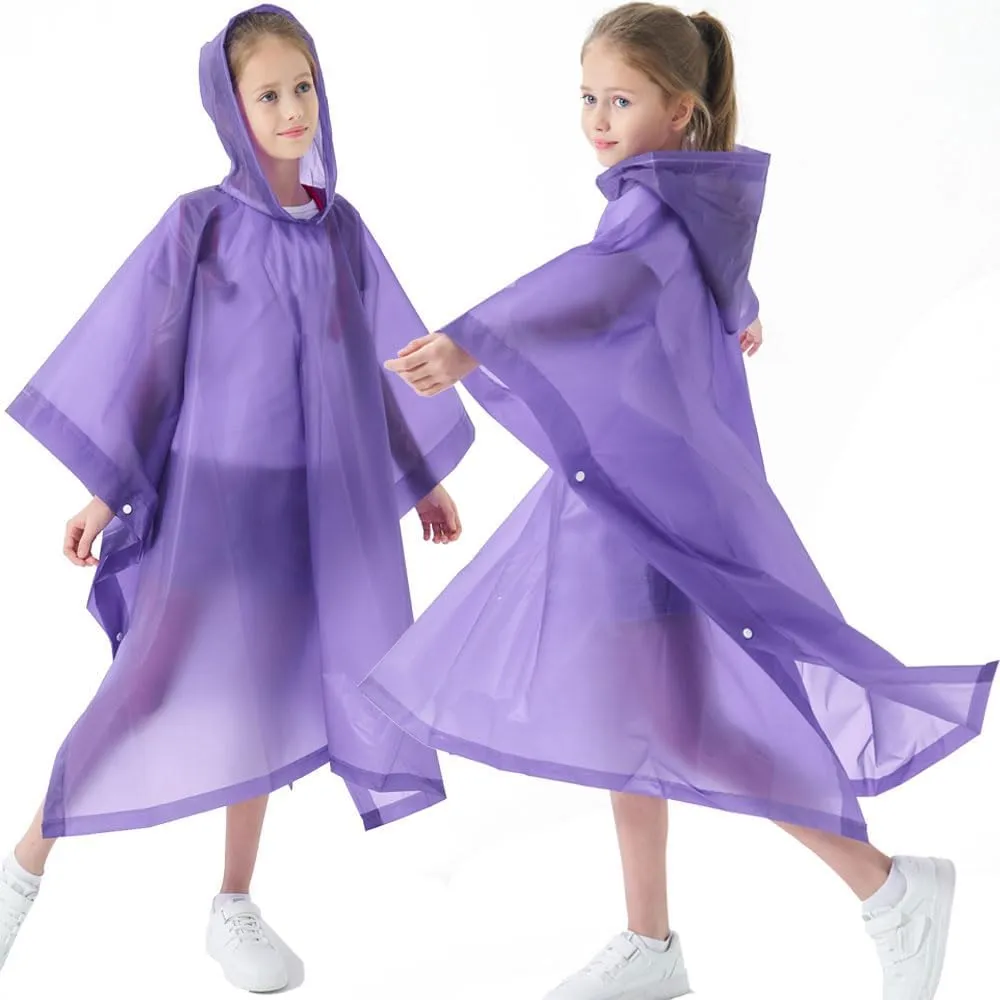 2 Pack Raincoats for Kids, Borogo Kids Rain Jacket Reusable Emergency Rain Ponchos with with Big Hood Rain Coats for Boys and Girls