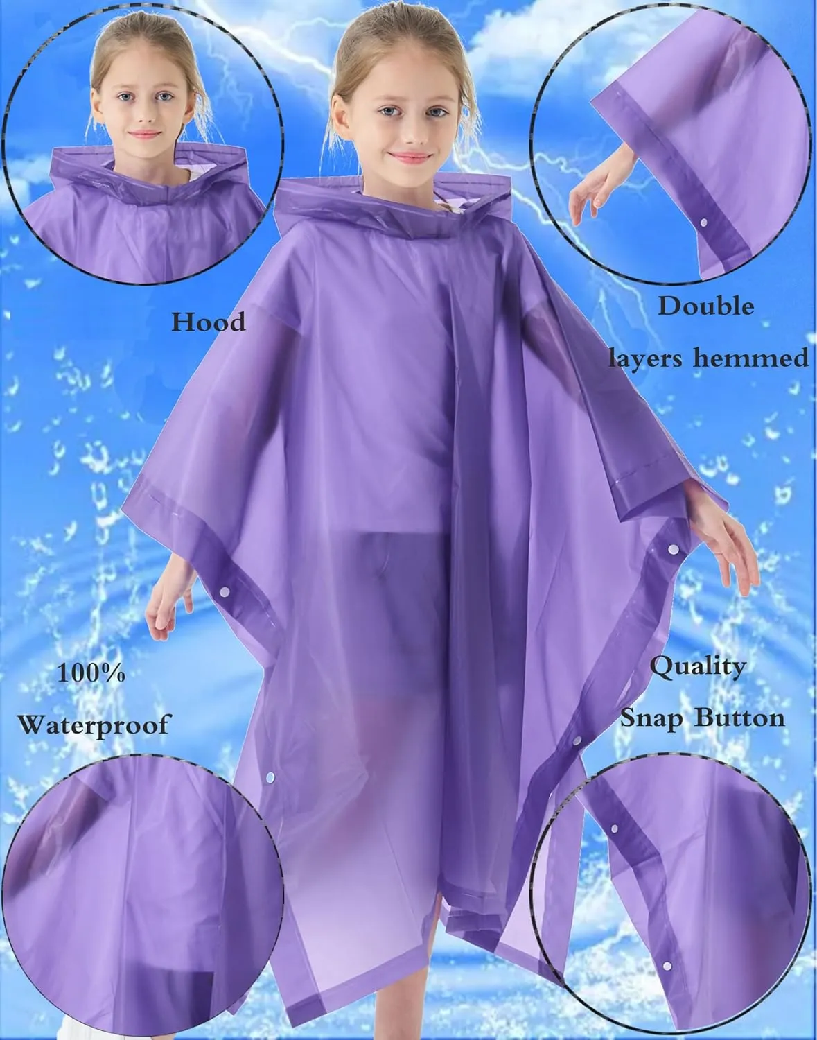 2 Pack Raincoats for Kids, Borogo Kids Rain Jacket Reusable Emergency Rain Ponchos with with Big Hood Rain Coats for Boys and Girls