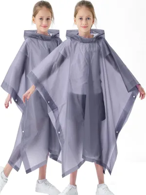2 Pack Raincoats for Kids, Borogo Kids Rain Jacket Reusable Emergency Rain Ponchos with with Big Hood Rain Coats for Boys and Girls