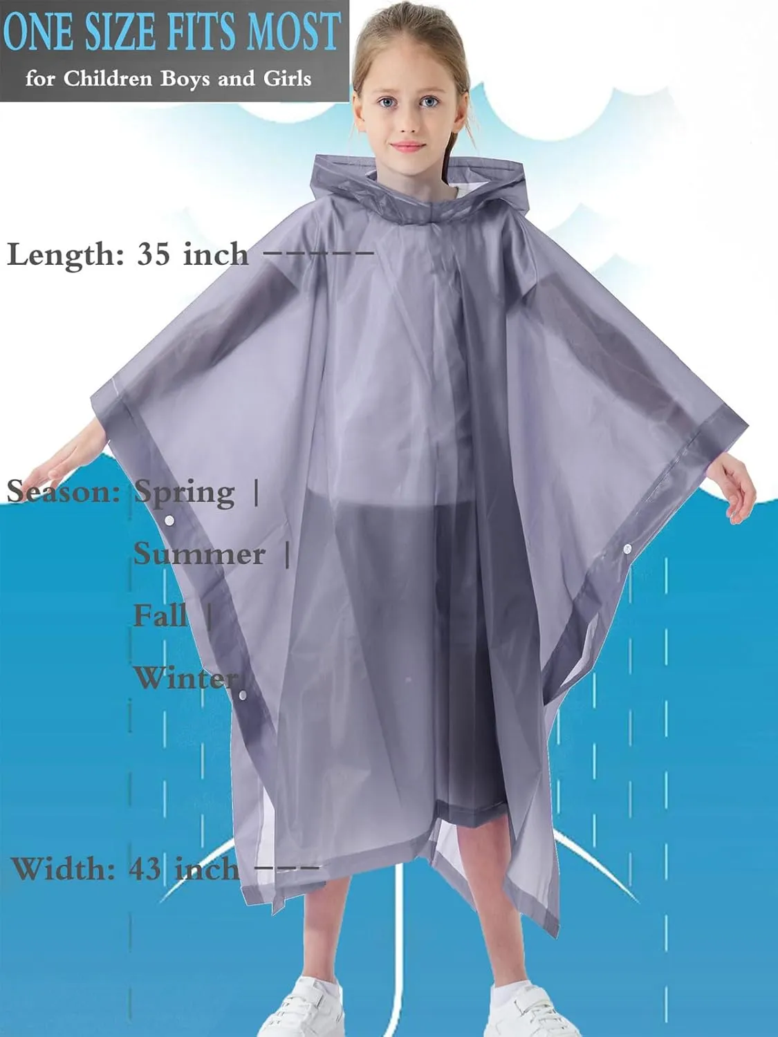 2 Pack Raincoats for Kids, Borogo Kids Rain Jacket Reusable Emergency Rain Ponchos with with Big Hood Rain Coats for Boys and Girls