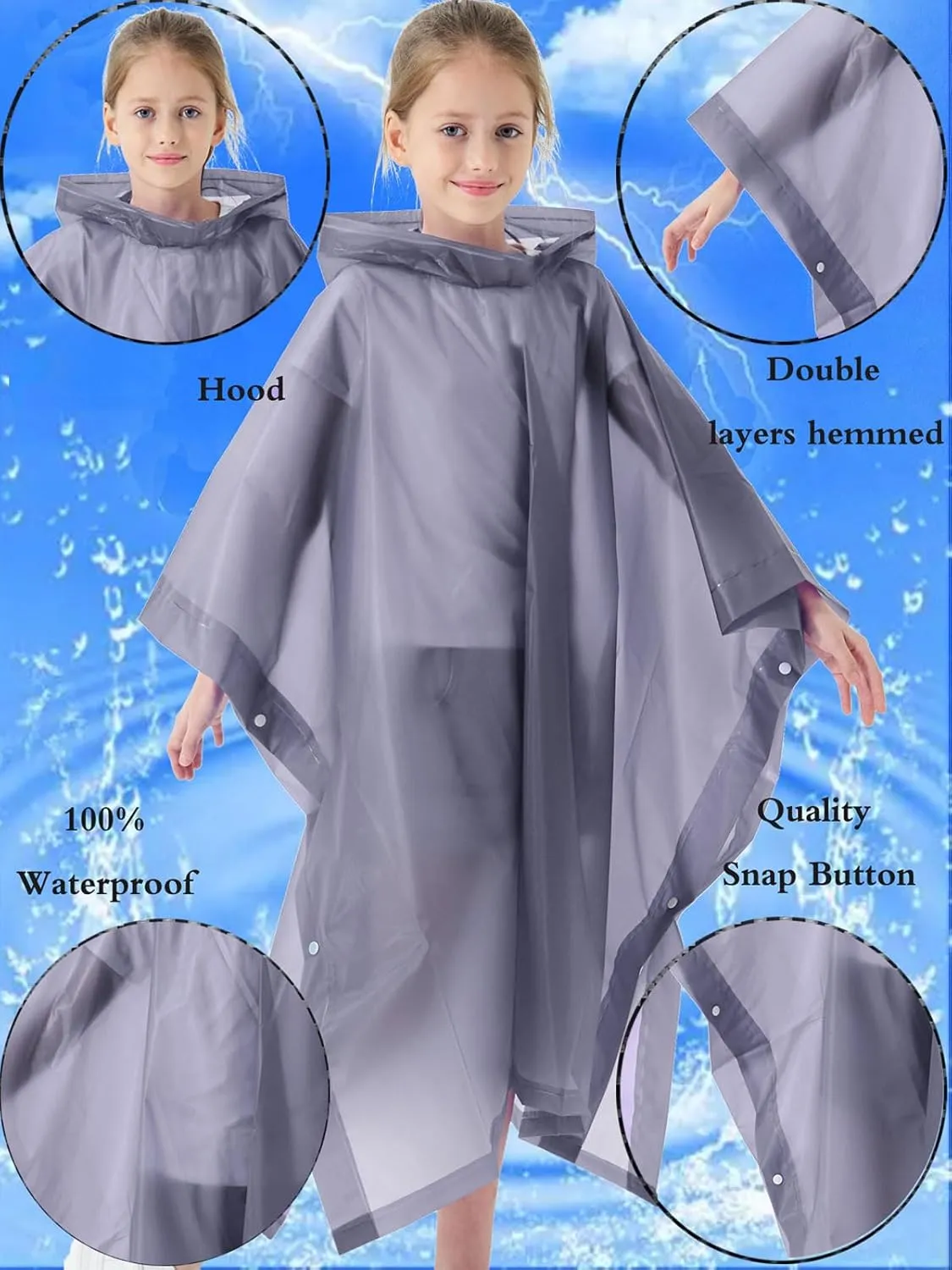 2 Pack Raincoats for Kids, Borogo Kids Rain Jacket Reusable Emergency Rain Ponchos with with Big Hood Rain Coats for Boys and Girls
