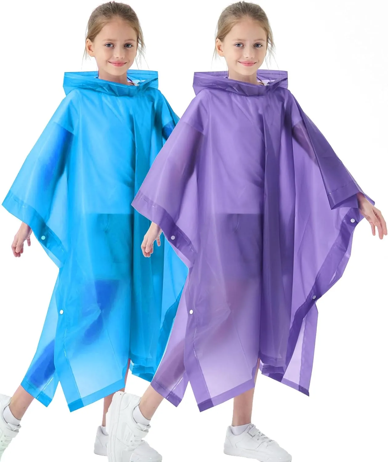 2 Pack Raincoats for Kids, Borogo Kids Rain Jacket Reusable Emergency Rain Ponchos with with Big Hood Rain Coats for Boys and Girls