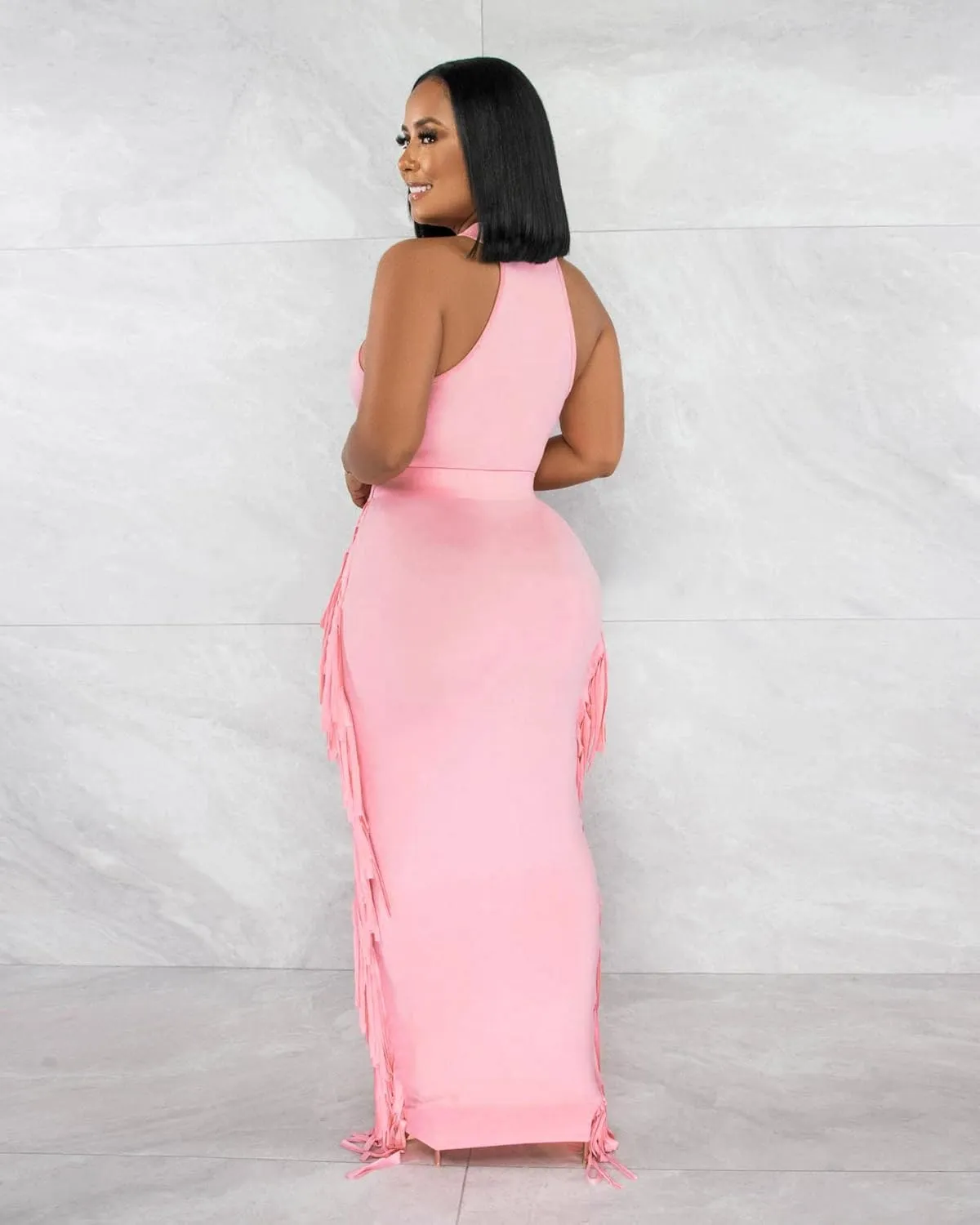 2 Piece Outfits for Women Sexy Crop Top Ruched Bodycon Maxi Dresses Fringe Skirt Sets Night Club Jumpsuits