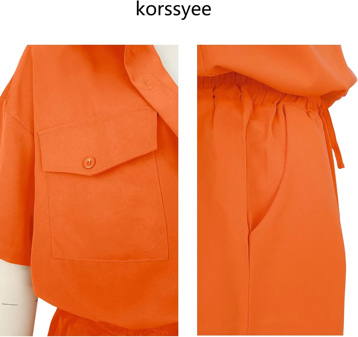 2 Piece Outfits for Women Summer Casual Short Sleeve Button Down Tops Blouses Shirts and Shorts Set with Pockets Romper