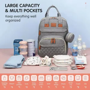 3-in-1 Diaper Bag Backpack with Foldable Baby Bed Black