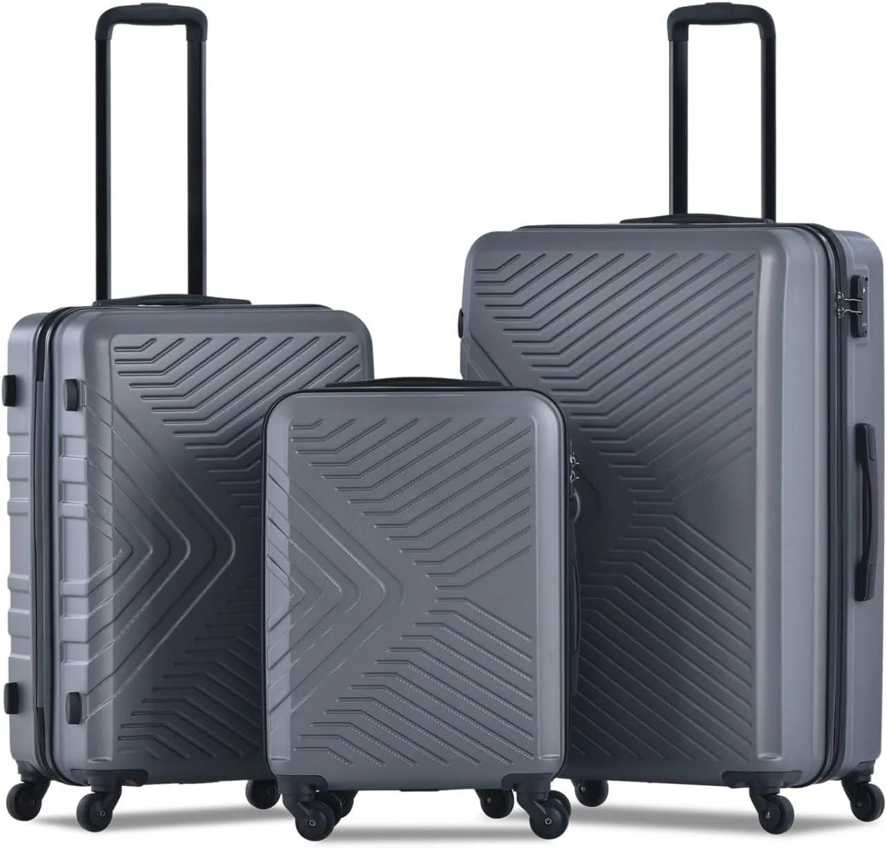3 Piece Lightweight Luggage Sets, Durable Hard-Shell Suitcases with Spinner Wheels & TSA Lock - 20/24/28 Inches (Gray)