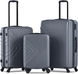 3 Piece Lightweight Luggage Sets, Durable Hard-Shell Suitcases with Spinner Wheels & TSA Lock - 20/24/28 Inches (Gray)