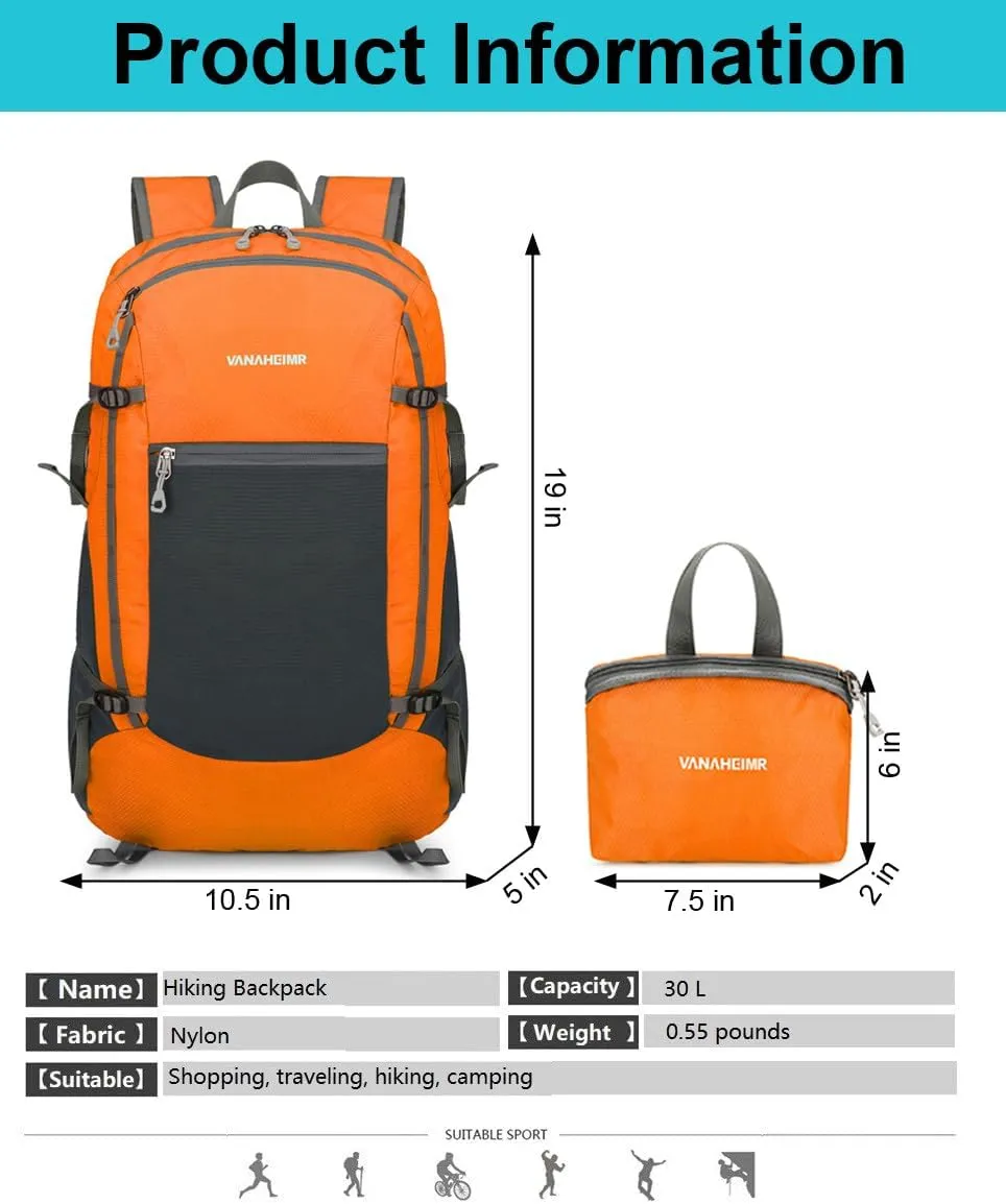 30L Lightweight Hiking Backpack, Packable Small Backpack Foldable Travel Hiking Camping Daypack for Women Men