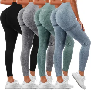 4 Pack Women Butt Lifting Workout Leggings, High Waist Seamless Gym Legging Yoga Scrunch Pants