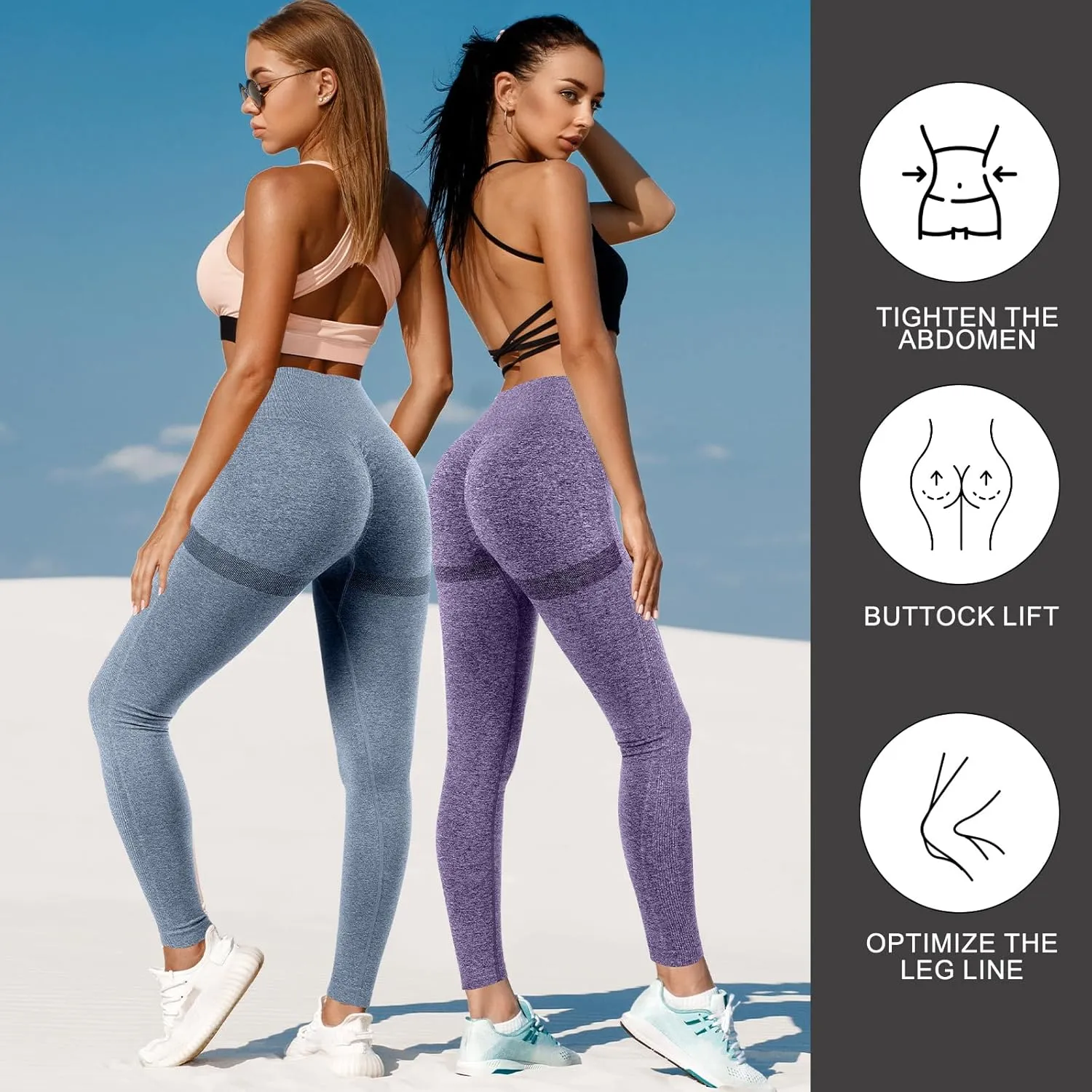 4 Pack Women Butt Lifting Workout Leggings, High Waist Seamless Gym Legging Yoga Scrunch Pants