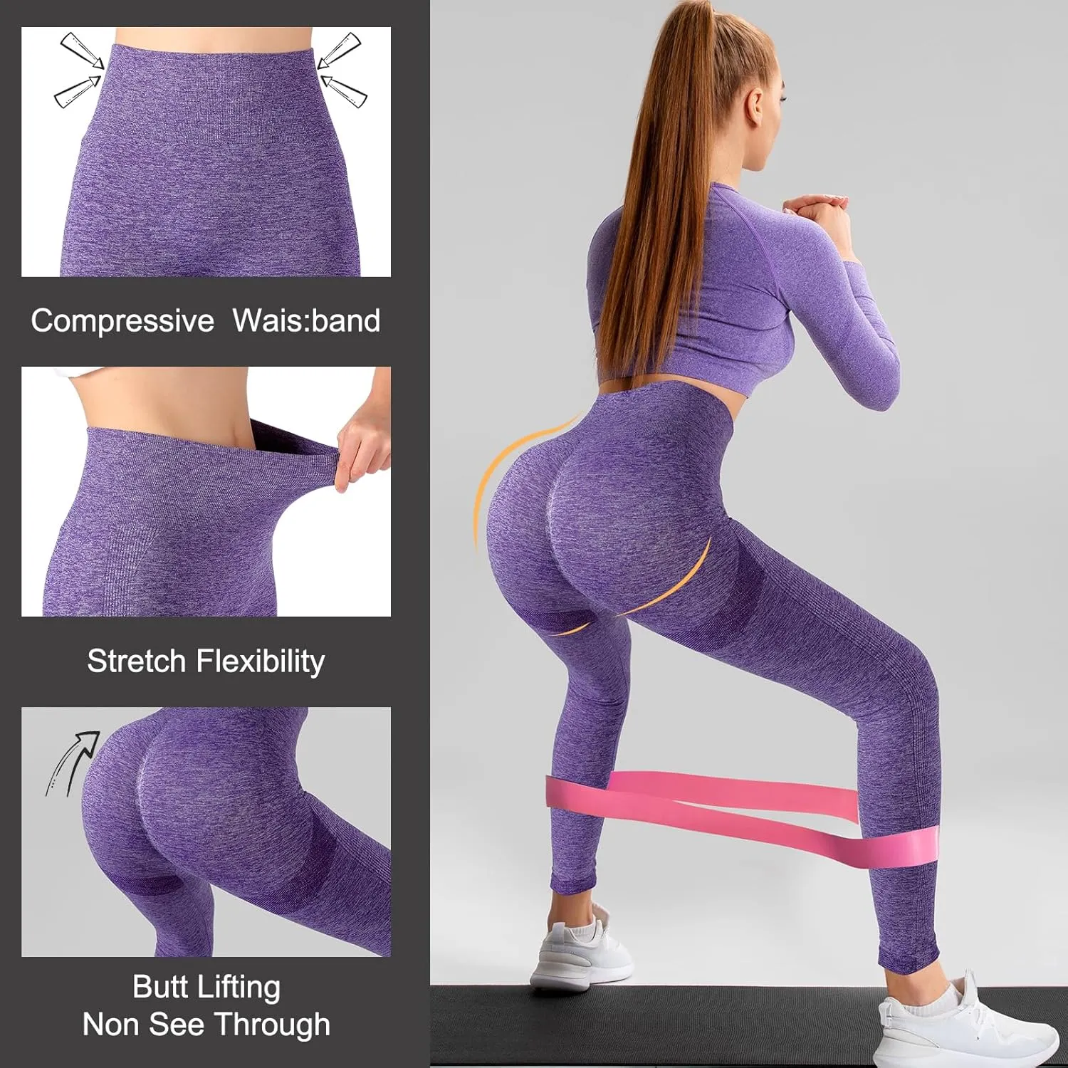 4 Pack Women Butt Lifting Workout Leggings, High Waist Seamless Gym Legging Yoga Scrunch Pants