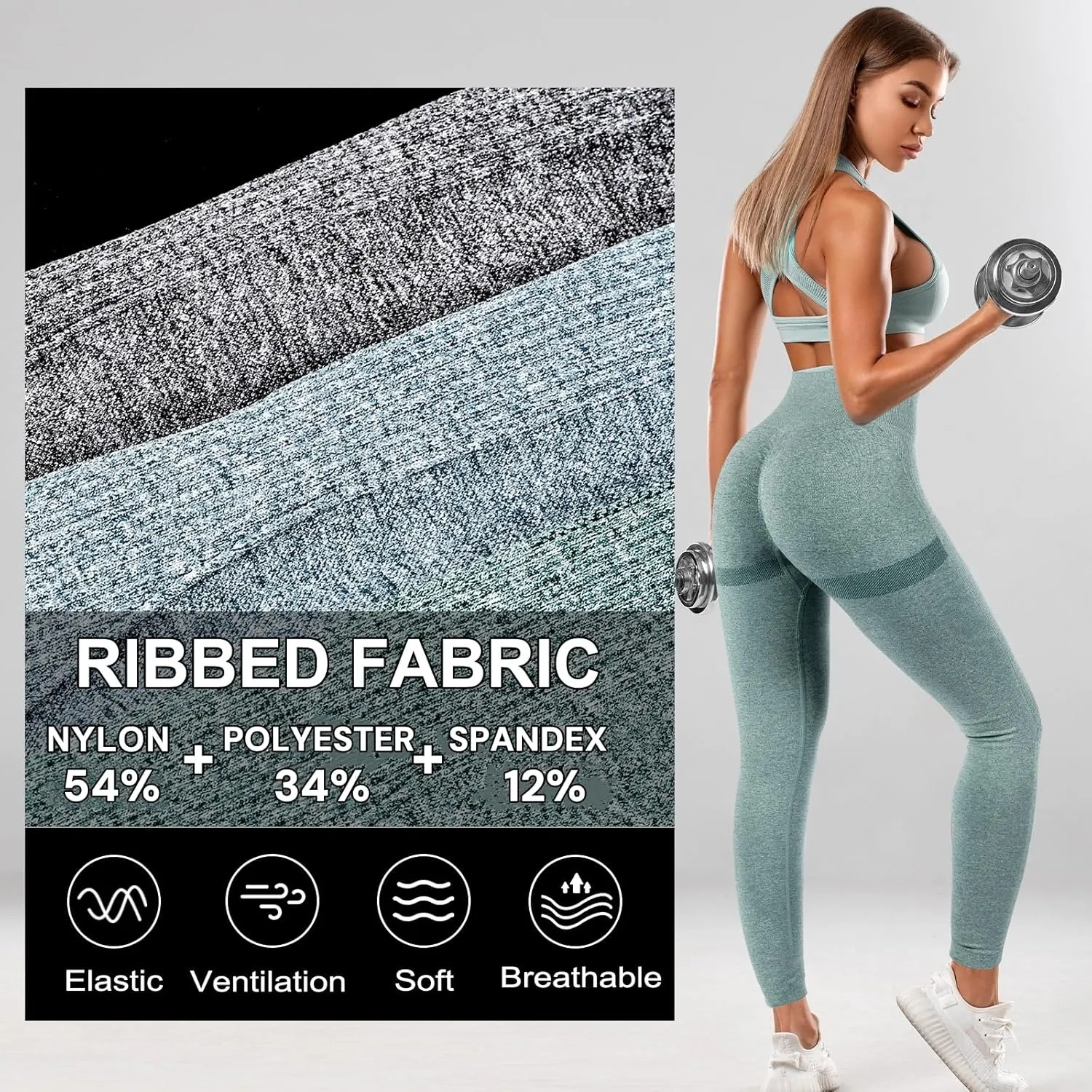 4 Pack Women Butt Lifting Workout Leggings, High Waist Seamless Gym Legging Yoga Scrunch Pants