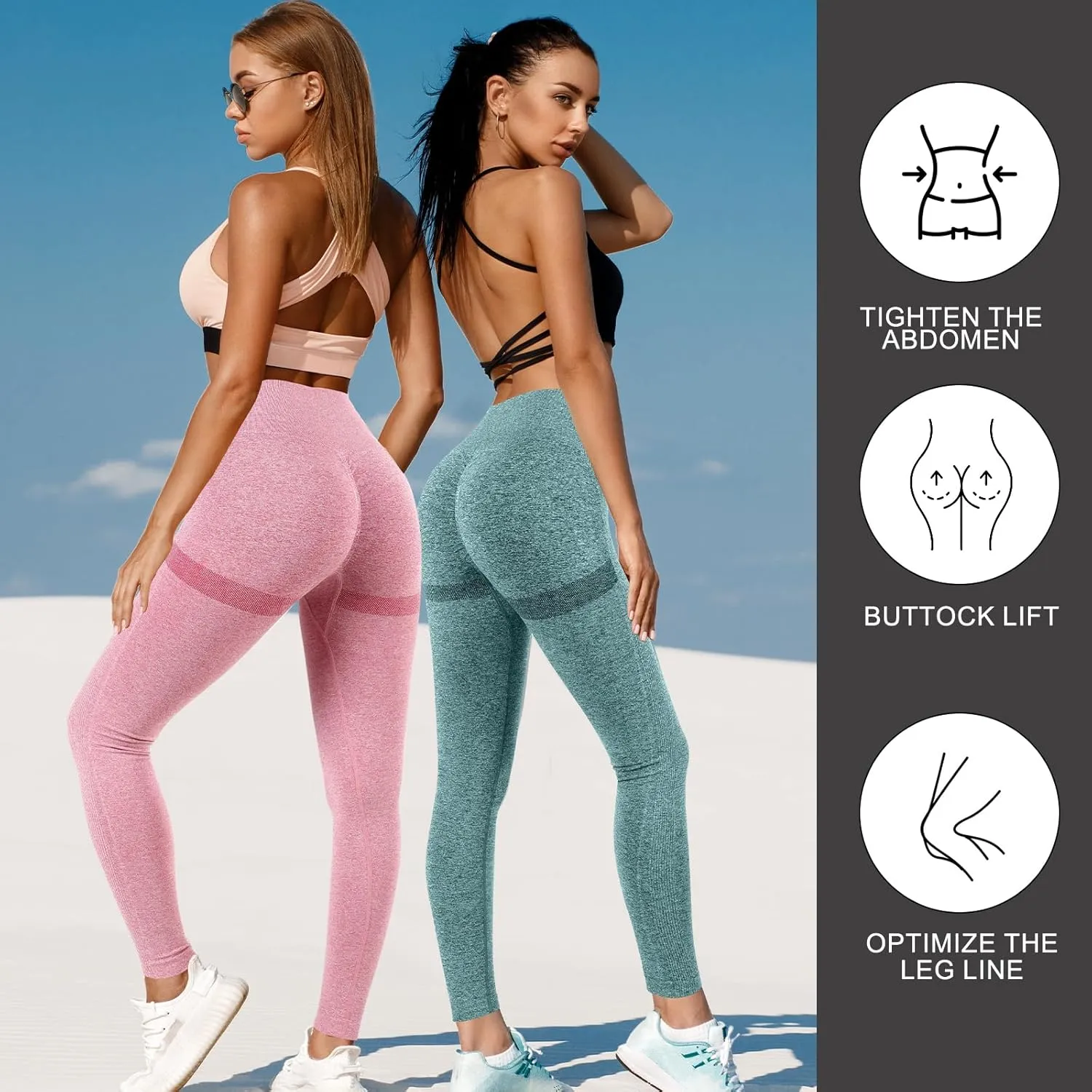 4 Pack Women Butt Lifting Workout Leggings, High Waist Seamless Gym Legging Yoga Scrunch Pants