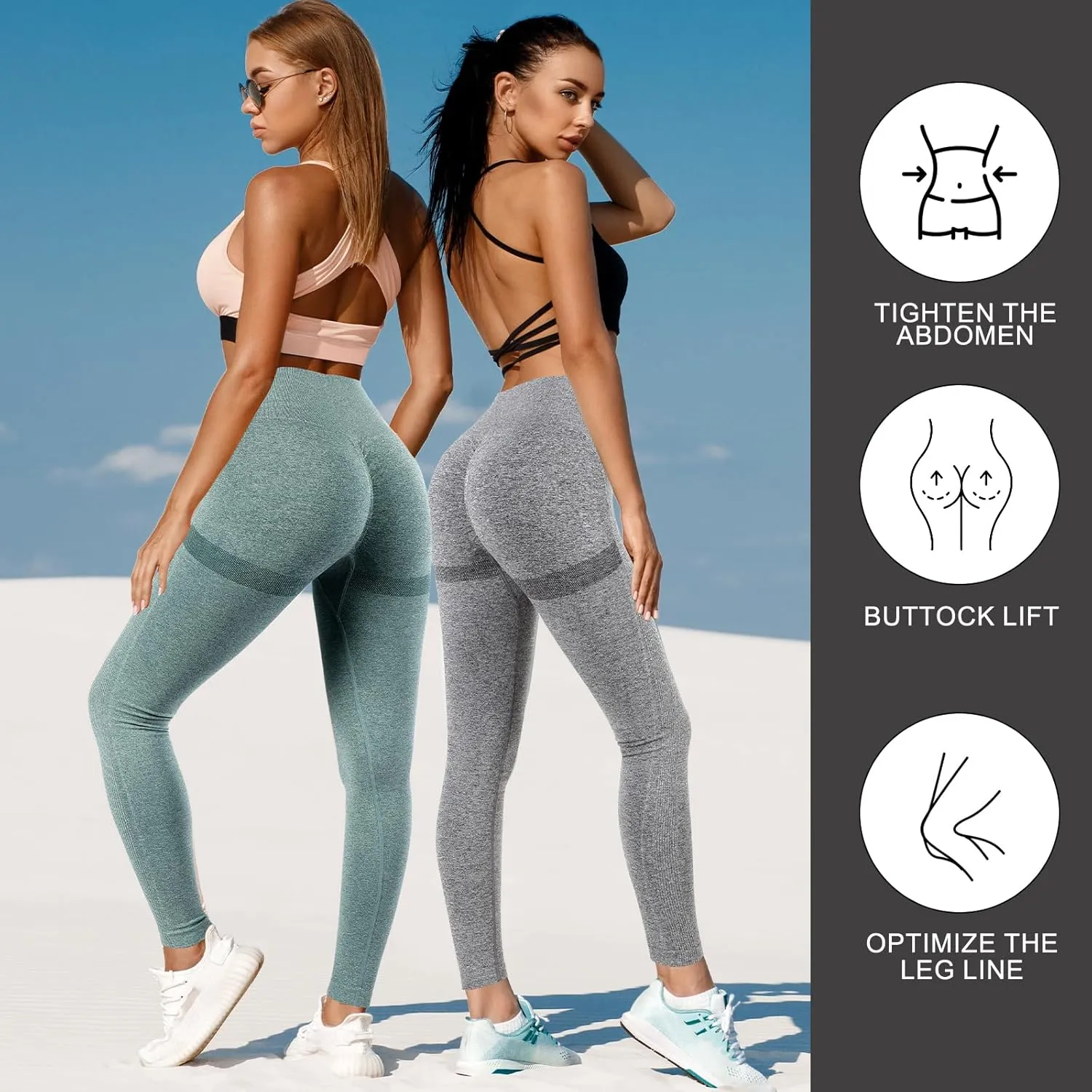 4 Pack Women Butt Lifting Workout Leggings, High Waist Seamless Gym Legging Yoga Scrunch Pants