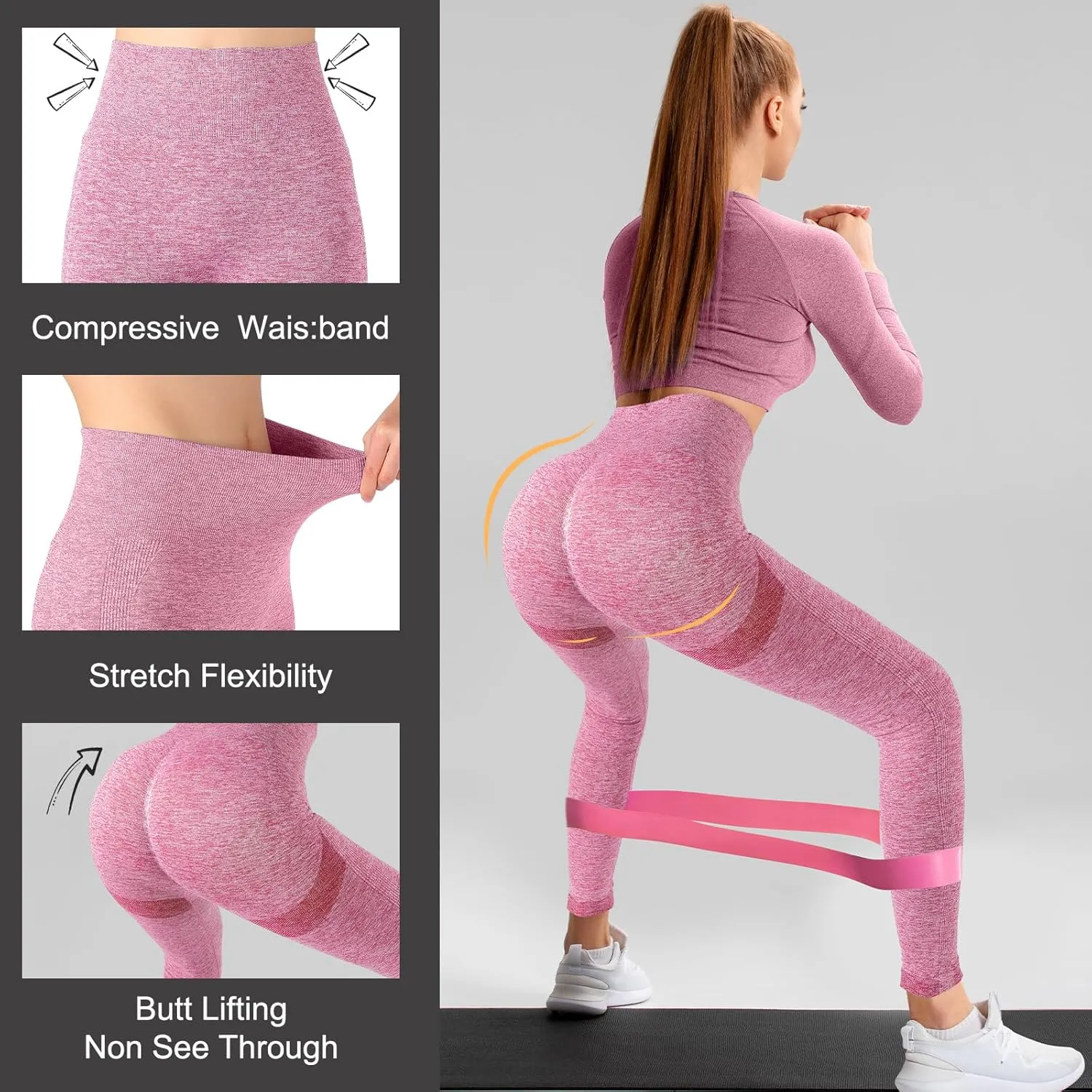 4 Pack Women Butt Lifting Workout Leggings, High Waist Seamless Gym Legging Yoga Scrunch Pants
