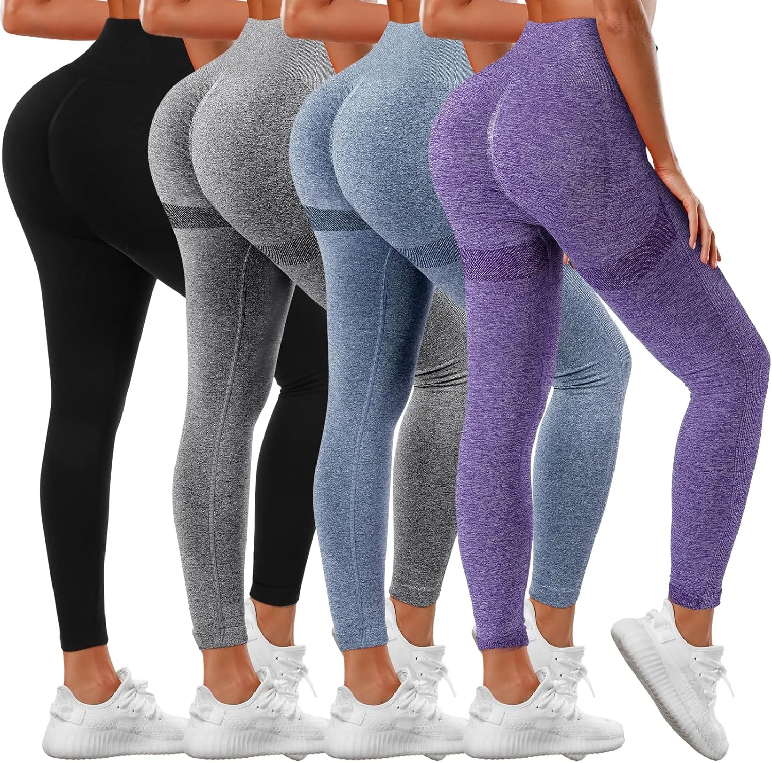 4 Pack Women Butt Lifting Workout Leggings, High Waist Seamless Gym Legging Yoga Scrunch Pants