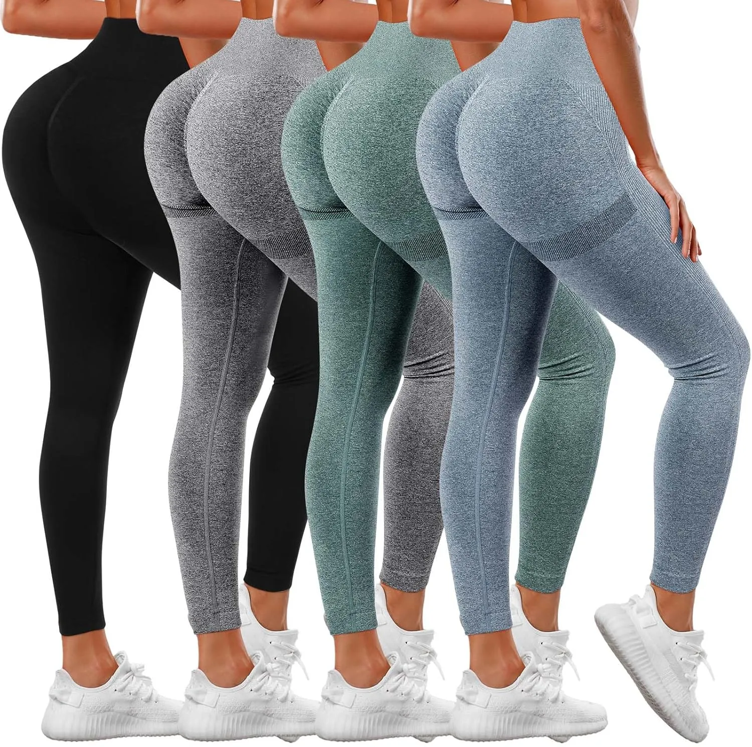 4 Pack Women Butt Lifting Workout Leggings, High Waist Seamless Gym Legging Yoga Scrunch Pants