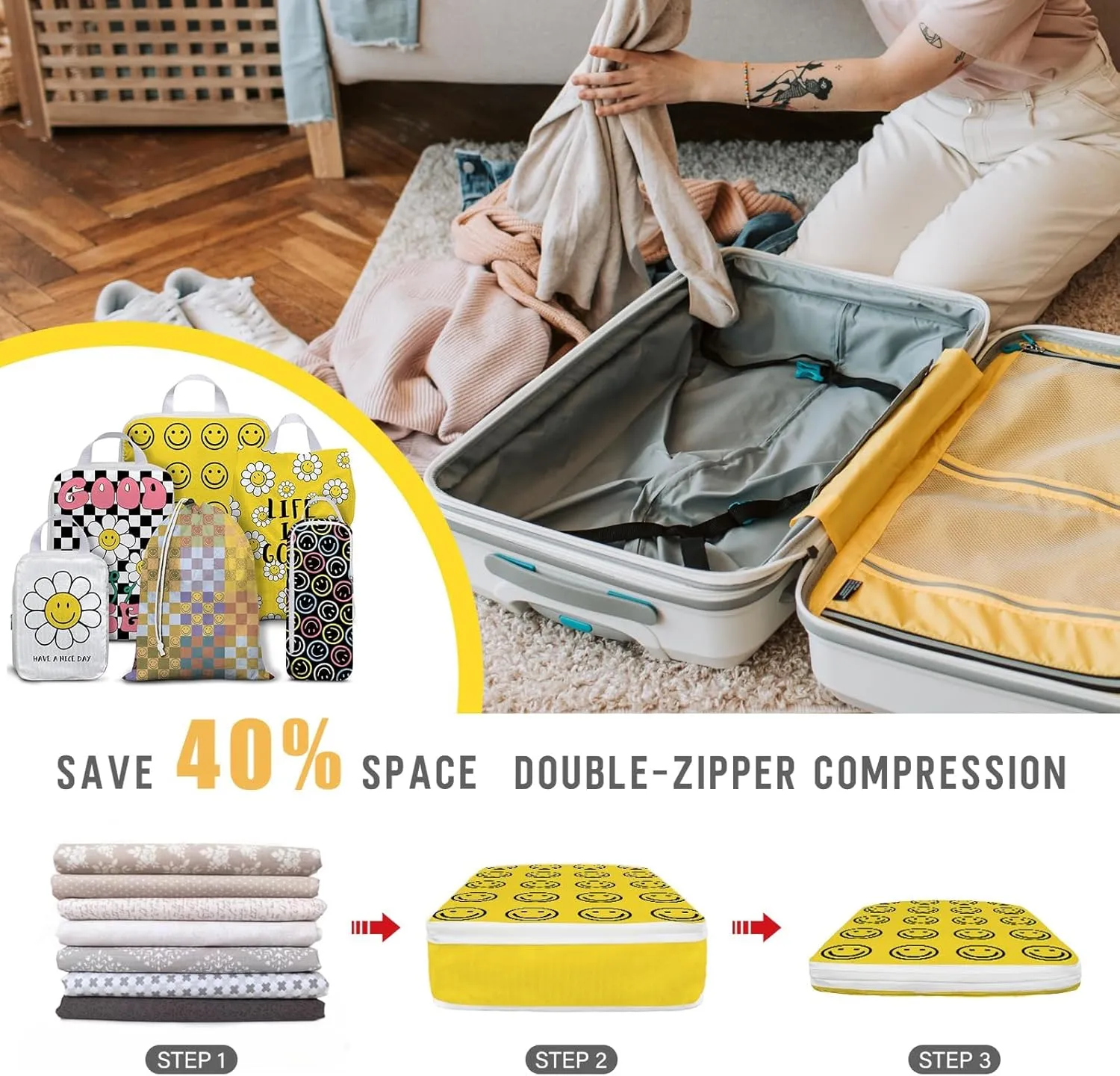 6 Set Compression Packing Cubes Compressed Storage Bags for Carry on Suitcases Packaging Luggage Bags Organizers for Travel