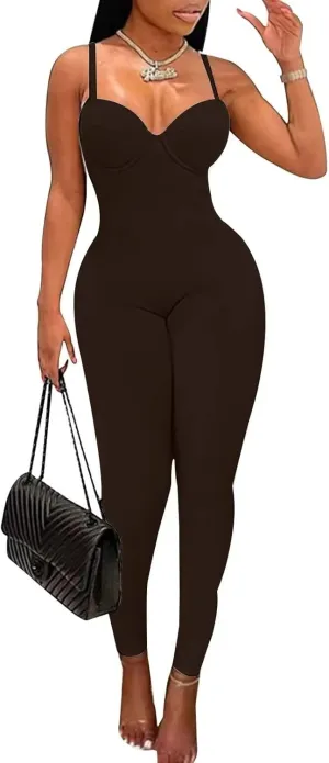 acelyn Women's Sexy Sleeveless Jumpsuits Bodycon Rompers Y2k Bodysuit Club Outfits