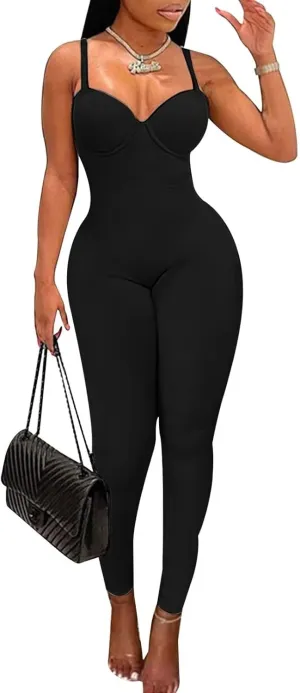 acelyn Women's Sexy Sleeveless Jumpsuits Bodycon Rompers Y2k Bodysuit Club Outfits