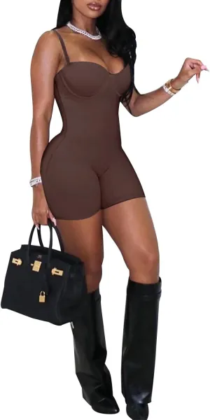 acelyn Women's Sexy Sleeveless Jumpsuits Bodycon Rompers Y2k Bodysuit Club Outfits