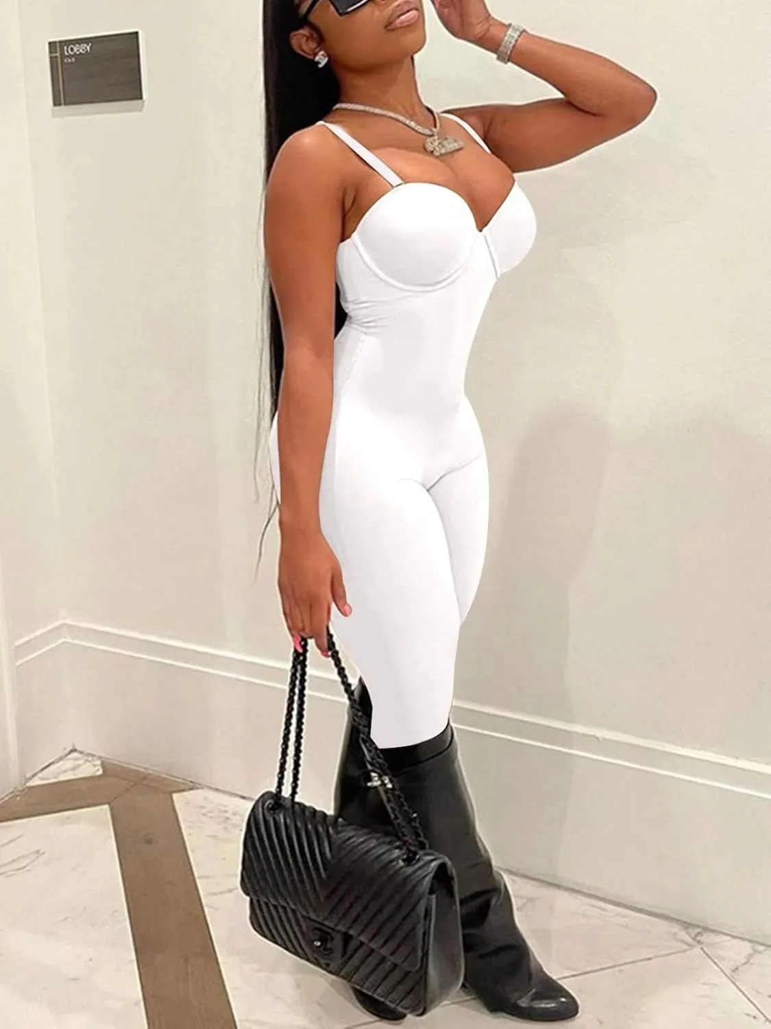 acelyn Women's Sexy Sleeveless Jumpsuits Bodycon Rompers Y2k Bodysuit Club Outfits