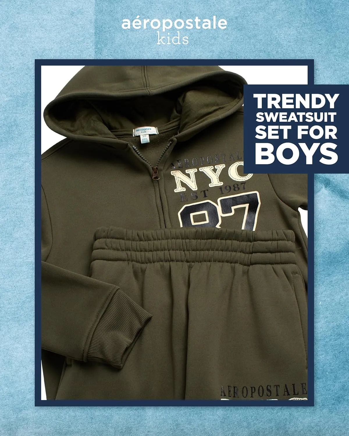 AEROPOSTALE Boys' Sweatsuit Set - 2 Piece Fleece Zip Up Hoodie Sweatshirt, Jogger Sweatpants - Track Suit Set for Boys (8-12)