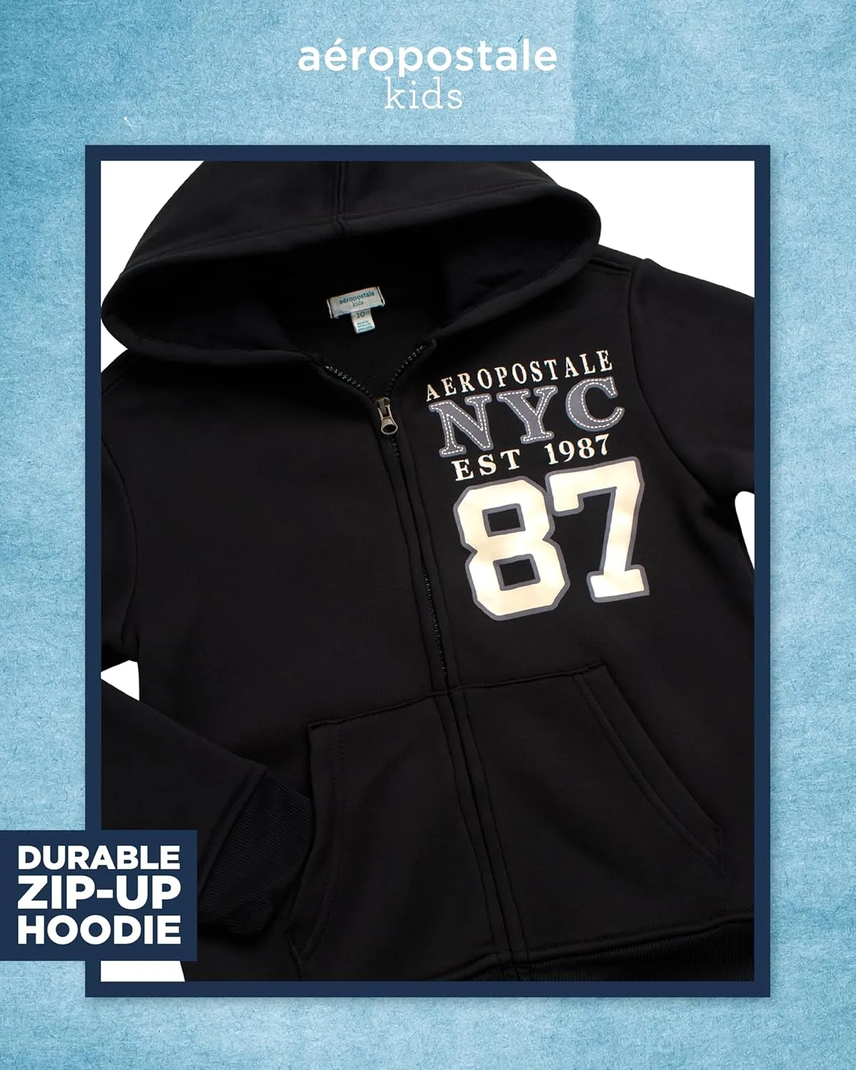 AEROPOSTALE Boys' Sweatsuit Set - 2 Piece Fleece Zip Up Hoodie Sweatshirt, Jogger Sweatpants - Track Suit Set for Boys (8-12)