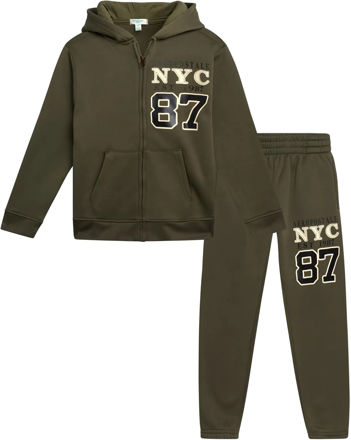AEROPOSTALE Boys' Sweatsuit Set - 2 Piece Fleece Zip Up Hoodie Sweatshirt, Jogger Sweatpants - Track Suit Set for Boys (8-12)