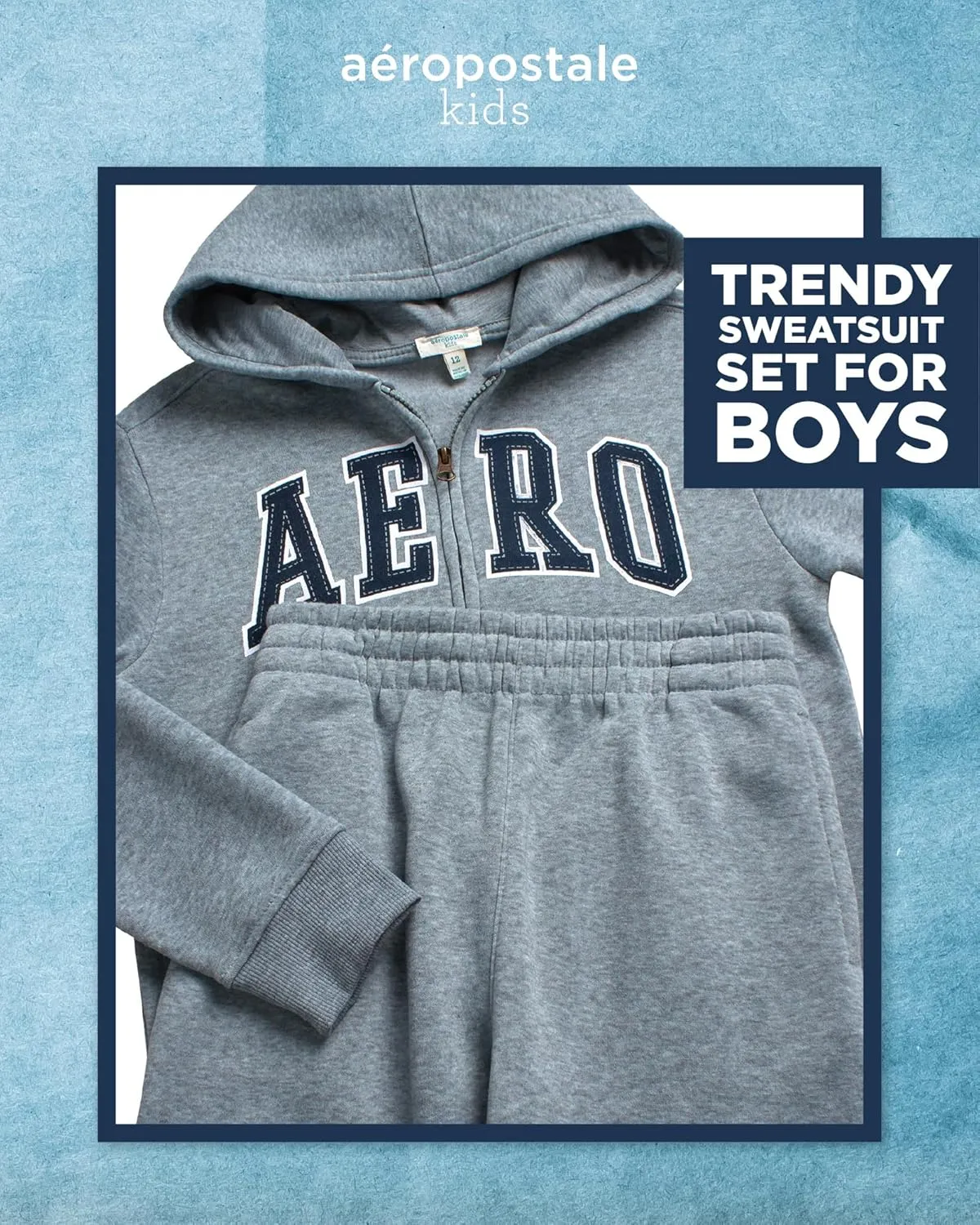 AEROPOSTALE Boys' Sweatsuit Set - 2 Piece Fleece Zip Up Hoodie Sweatshirt, Jogger Sweatpants - Track Suit Set for Boys (8-12)