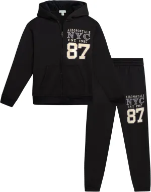 AEROPOSTALE Boys' Sweatsuit Set - 2 Piece Fleece Zip Up Hoodie Sweatshirt, Jogger Sweatpants - Track Suit Set for Boys (8-12)