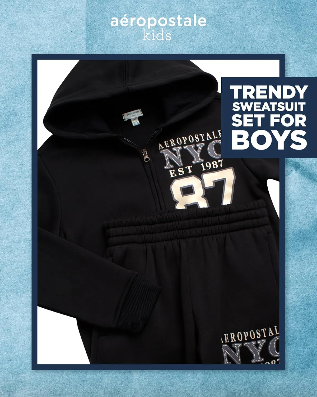 AEROPOSTALE Boys' Sweatsuit Set - 2 Piece Fleece Zip Up Hoodie Sweatshirt, Jogger Sweatpants - Track Suit Set for Boys (8-12)