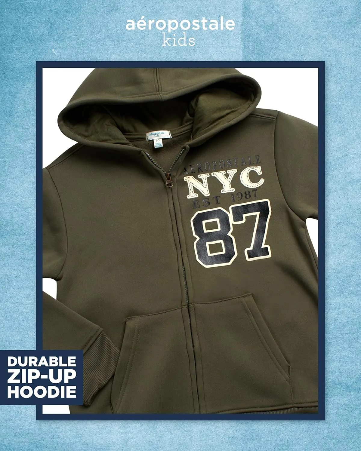 AEROPOSTALE Boys' Sweatsuit Set - 2 Piece Fleece Zip Up Hoodie Sweatshirt, Jogger Sweatpants - Track Suit Set for Boys (8-12)