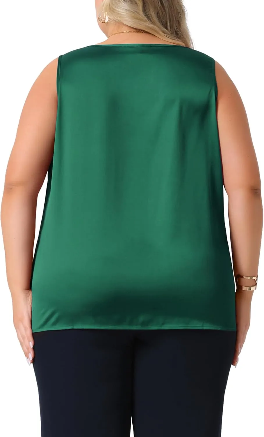 Agnes Orinda Plus Size Silk Satin Tank Tops for Women V Neck Casual Cami Sleeveless Blouses Summer Basic Tank
