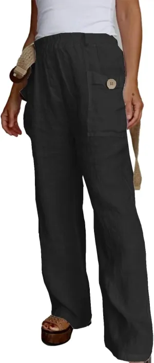 Akivide Women Loose Linen Pant High Waist Wide Leg Comfy Pant Summer Casual Beach Flowy Vacation Capri Trouser with Pocket