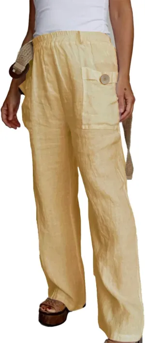 Akivide Women Loose Linen Pant High Waist Wide Leg Comfy Pant Summer Casual Beach Flowy Vacation Capri Trouser with Pocket