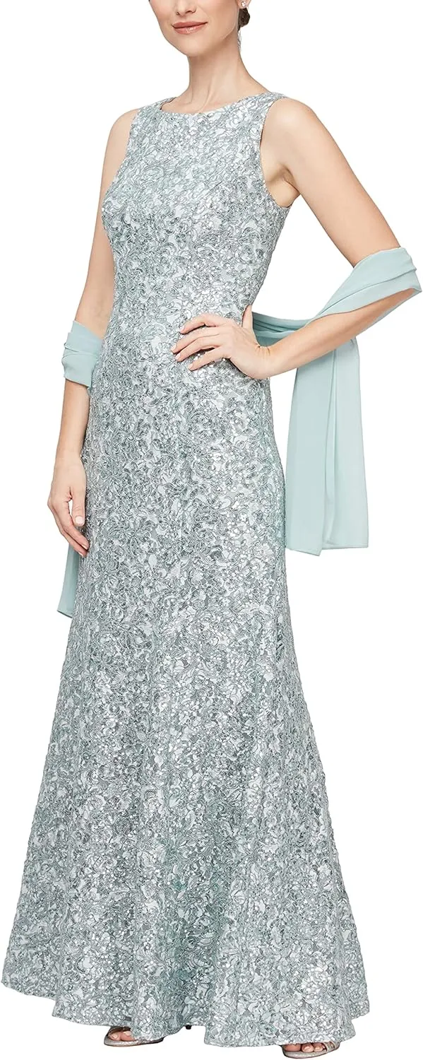 Alex Evenings Women's Long Sleeveless Mother of The Bride Dress with Shawl (Petite and Regular Sizes)