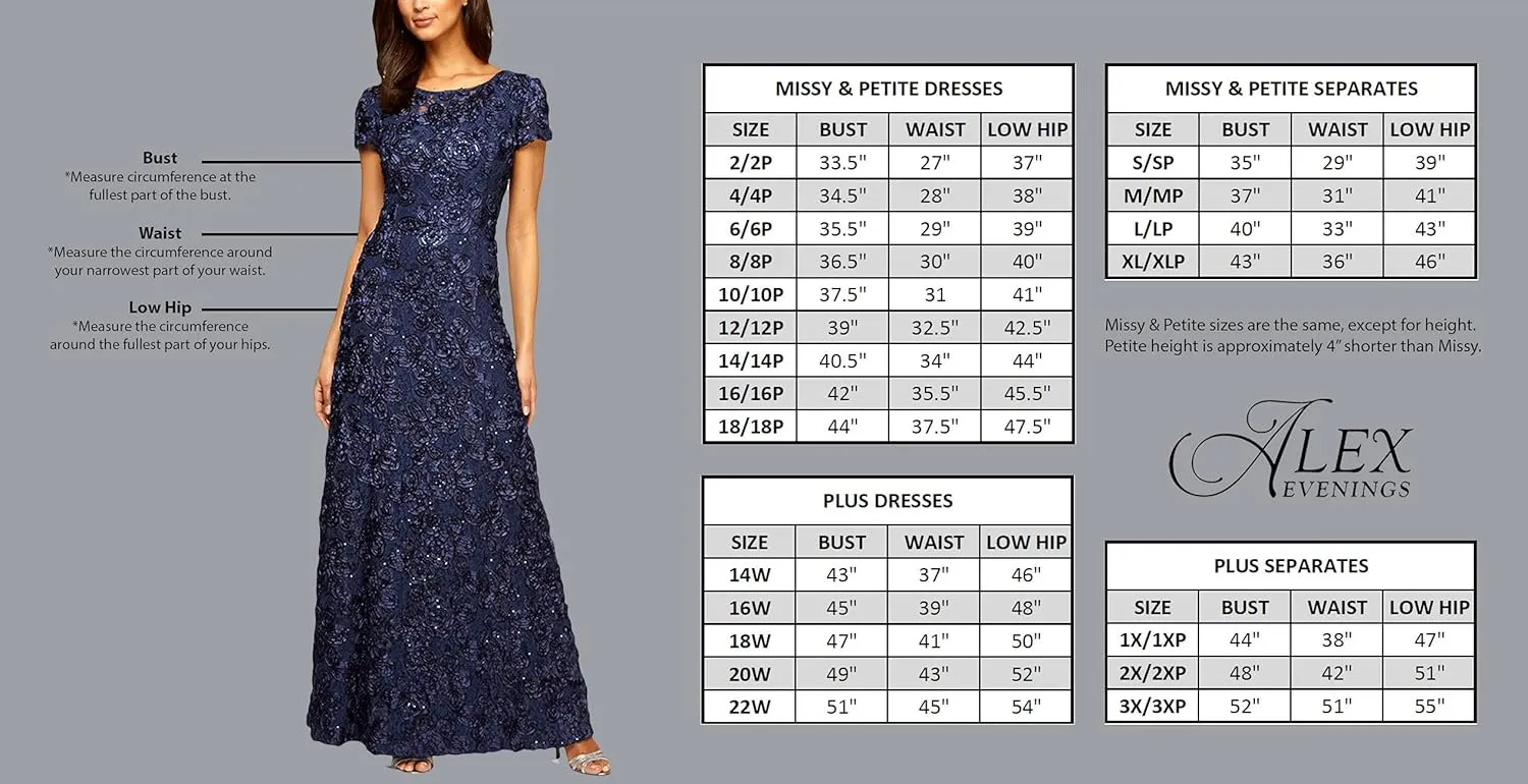 Alex Evenings Women's Plus Size Tea Length Dress with Rosette Detail